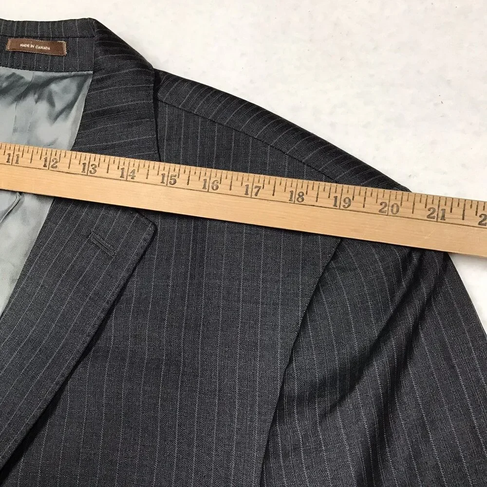PETER MILLAR Suit Jacket Men 44R Black Pinstripe Wool 2 Button Double Vent USA